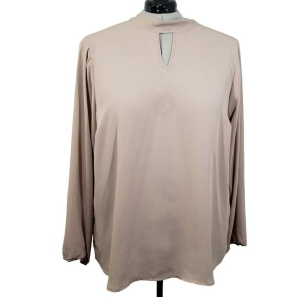 Torrid Georgette Mock Neck Blouse Taupe Size 3X Long Sleeve Work Wear St…